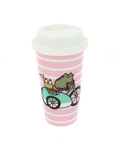 Pusheen Let's Go Striped Travel Mug